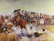 Charles M Russell Bronc to Breakfast oil painting on canvas